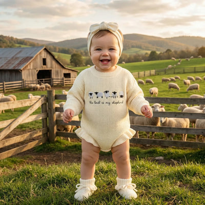'The Lord is My Shepherd' Embroidered Knit Baby Romper