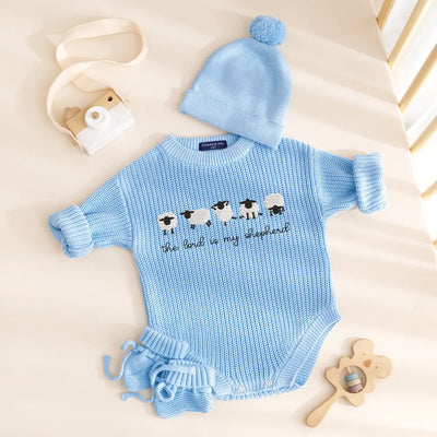 'The Lord is My Shepherd' Embroidered Knit Baby Romper