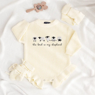 'The Lord is My Shepherd' Embroidered Knit Baby Romper