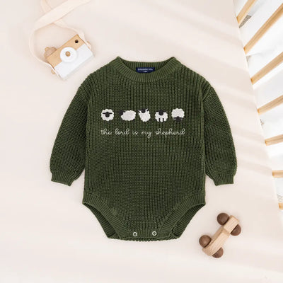 'The Lord is My Shepherd' Embroidered Knit Baby Romper