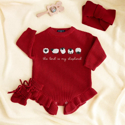 'The Lord is My Shepherd' Embroidered Knit Baby Romper