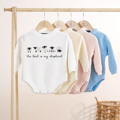 'The Lord is My Shepherd' Embroidered Knit Baby Romper