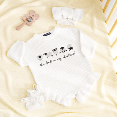 'The Lord is My Shepherd' Embroidered Knit Baby Romper