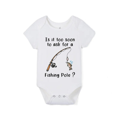Too Soon To Ask For A Fishing Pole Baby Onesie