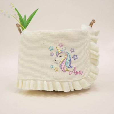 Unicorn Baby Blanket , Embroidered Unicorn Baby Girl Blanket