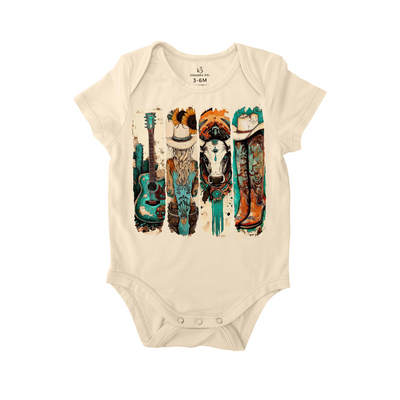 Western Cowgirl Baby Onesie, Cowprint Cowboy Boots Bodysuit
