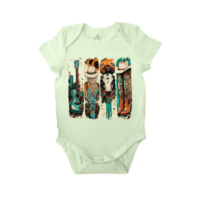 Western Cowgirl Baby Onesie, Cowprint Cowboy Boots Bodysuit