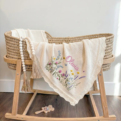 Wildflower Embroidered Baby Name Blanket