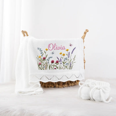 Wildflower Embroidered Baby Name Blanket