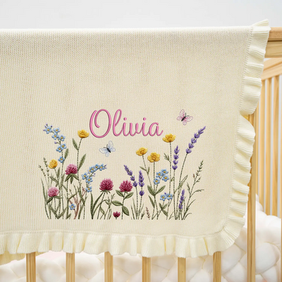 Wildflower Embroidered Baby Name Blanket