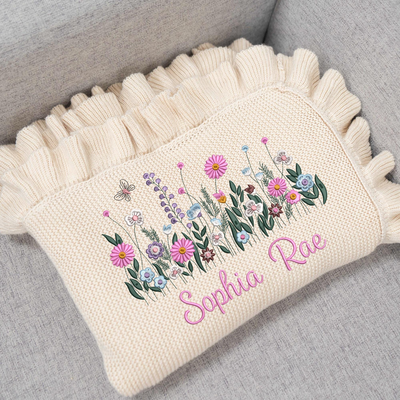 Personalized Name Wildflower Baby Knit Blanket