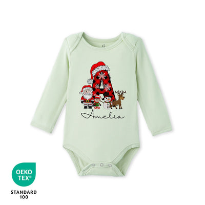 Custom Christmas Initial Bamboo Baby Bodysuit