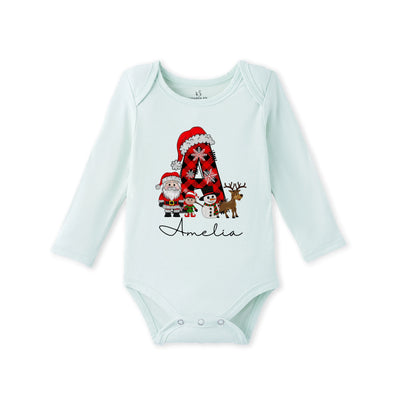 Custom Christmas Initial Bamboo Baby Bodysuit