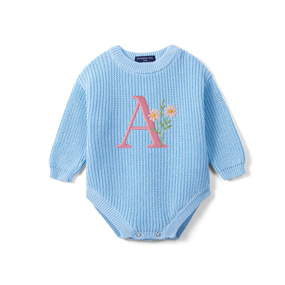 Custom Initial Floral Embroidered Baby Romper