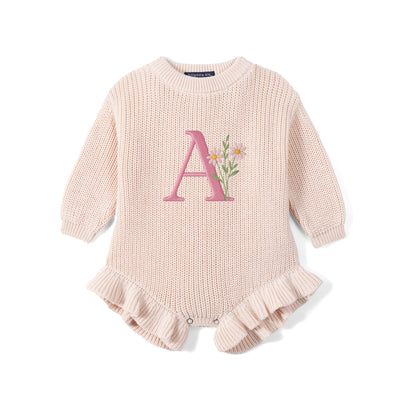 Custom Initial Floral Embroidered Baby Romper