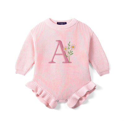 Custom Initial Floral Embroidered Baby Romper