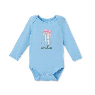 Custom Initial Bow & Name Embroidered Bamboo Bodysuit