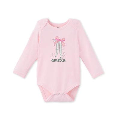 Custom Initial Bow & Name Embroidered Bamboo Bodysuit