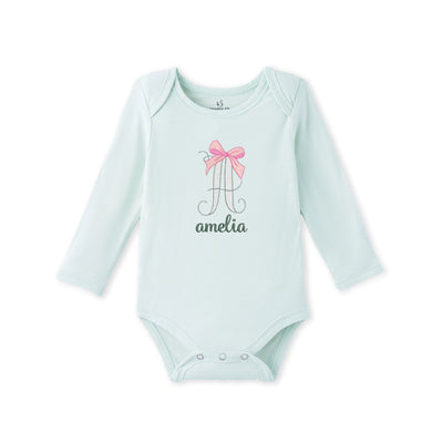 Custom Initial Bow & Name Embroidered Bamboo Bodysuit
