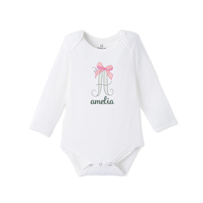 Custom Initial Bow & Name Embroidered Bamboo Bodysuit