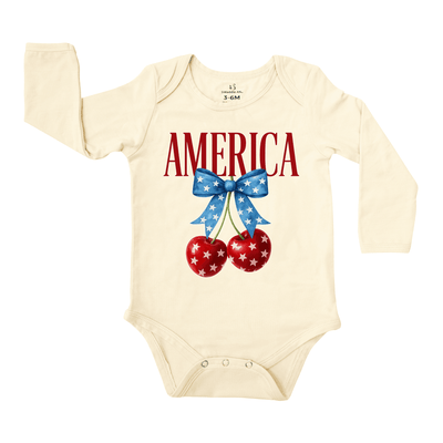 American Cherry Baby Onesie, Patriotic Bamboo Bodysuit - SwaddleAn
