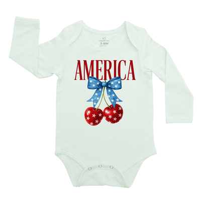 American Cherry Baby Onesie, Patriotic Bamboo Bodysuit - SwaddleAn