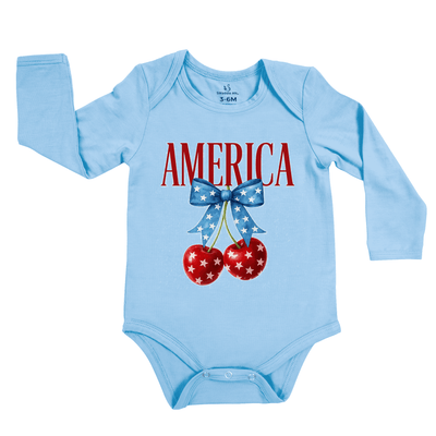 American Cherry Baby Onesie, Patriotic Bamboo Bodysuit - SwaddleAn