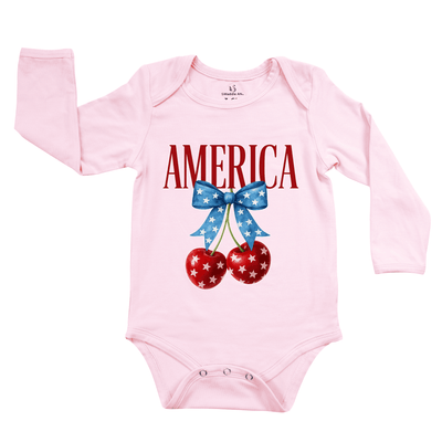 American Cherry Baby Onesie, Patriotic Bamboo Bodysuit - SwaddleAn