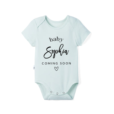Custom Baby Name Coming Soon Bamboo Baby Bodysuit
