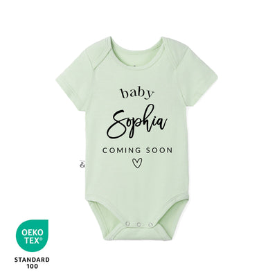 Custom Baby Name Coming Soon Bamboo Baby Bodysuit