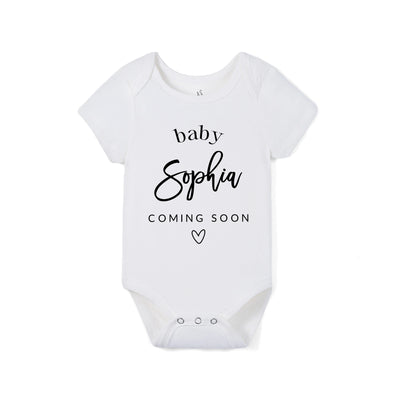 Custom Baby Name Coming Soon Bamboo Baby Bodysuit