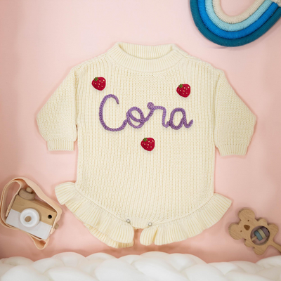Hand Embroidery Ruffle Knit Baby Rompers