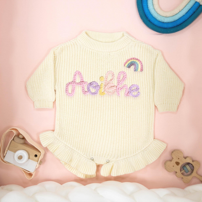 Hand Embroidery Ruffle Knit Baby Rompers