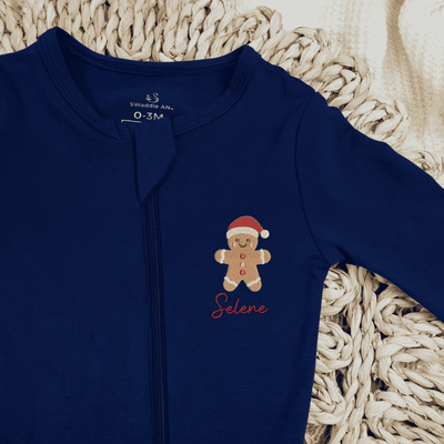 Embroidered Gingerbread Bamboo Baby Pajamas - SwaddleAn