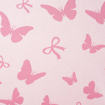 Pattern of pink butterflies and bows on a light pink background