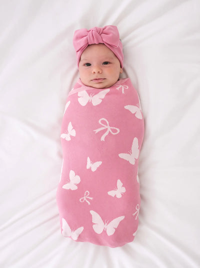 Butterfly Jacquard Knit Baby Blanket