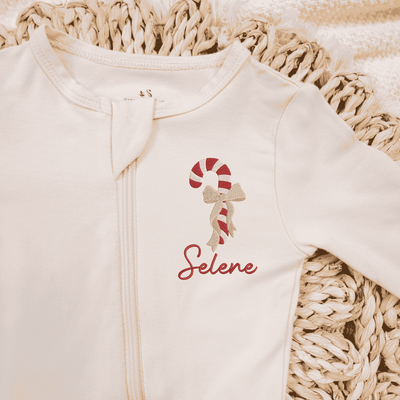 Embroidered Sugar Cane Bow Baby Pajamas - SwaddleAn