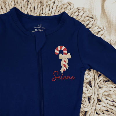 Embroidered Sugar Cane Bow Baby Pajamas - SwaddleAn