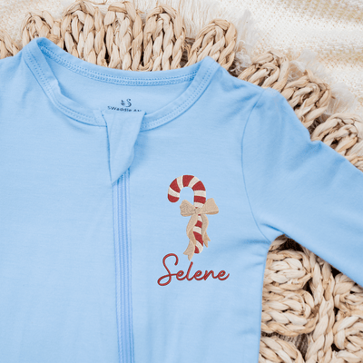 Embroidered Sugar Cane Bow Baby Pajamas - SwaddleAn