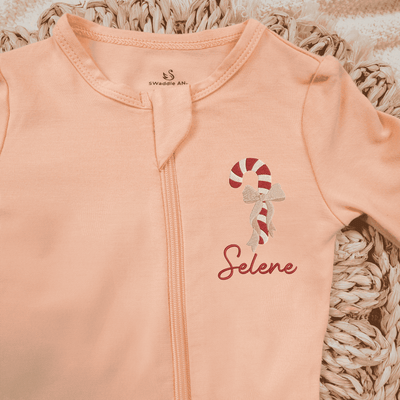 Embroidered Sugar Cane Bow Baby Pajamas - SwaddleAn