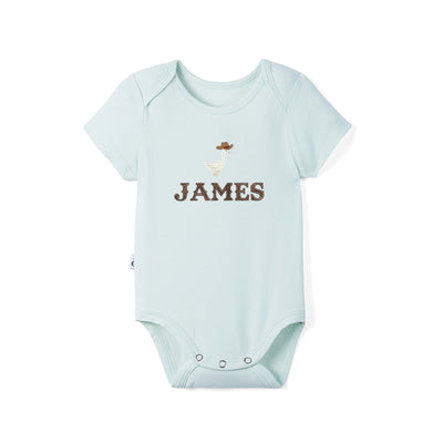 Custom Cowboy Goose Embroidered Name Bamboo Baby Bodysuit