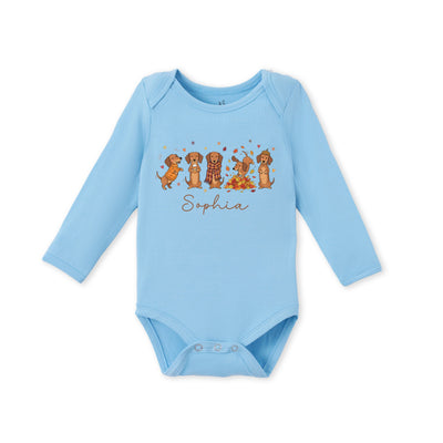 Custom Name "Fall Dachshunds" Bamboo Baby Bodysuit