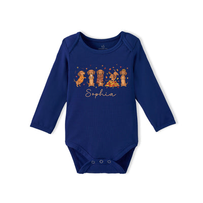 Custom Name "Fall Dachshunds" Bamboo Baby Bodysuit