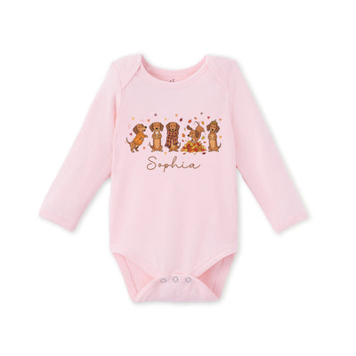 Custom Name "Fall Dachshunds" Bamboo Baby Bodysuit
