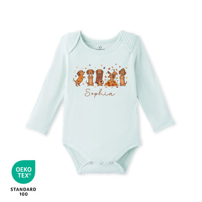 Custom Name "Fall Dachshunds" Bamboo Baby Bodysuit