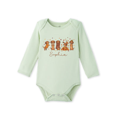 Custom Name "Fall Dachshunds" Bamboo Baby Bodysuit