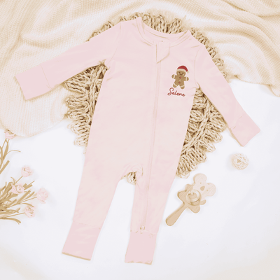 Embroidered Gingerbread Bamboo Baby Pajamas - SwaddleAn