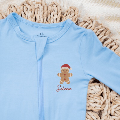 Embroidered Gingerbread Bamboo Baby Pajamas - SwaddleAn