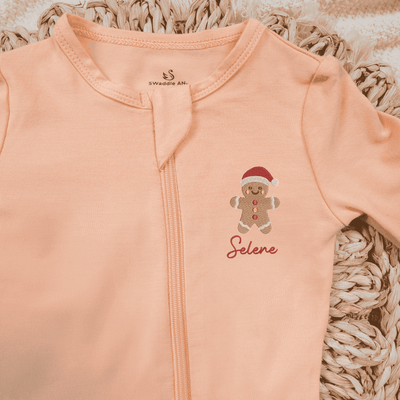 Embroidered Gingerbread Bamboo Baby Pajamas - SwaddleAn