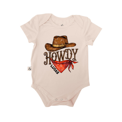 Custom Name Howdy Bamboo Onesie, Western Baby Bodysuit SwaddleAn